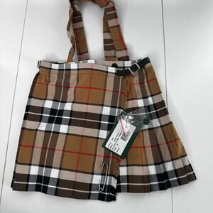O'Neil Dublin Girls Kilt Brown Plaid Pleated Wool Kilt Skirt - Size 18 (2T)